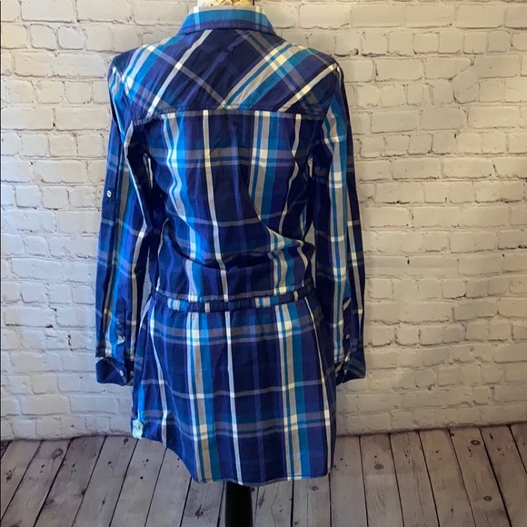 Puma cotton plaid snap down tunic blouse dress S - Picture 3 of 8